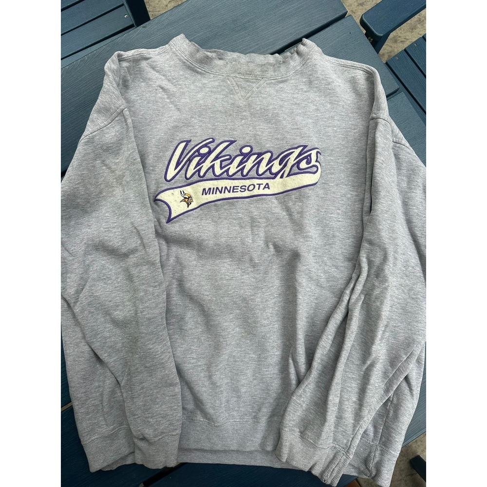 Vintage Logo Athletic Minnesota Vikings Sweatshirt Gray NFL Game Day XL